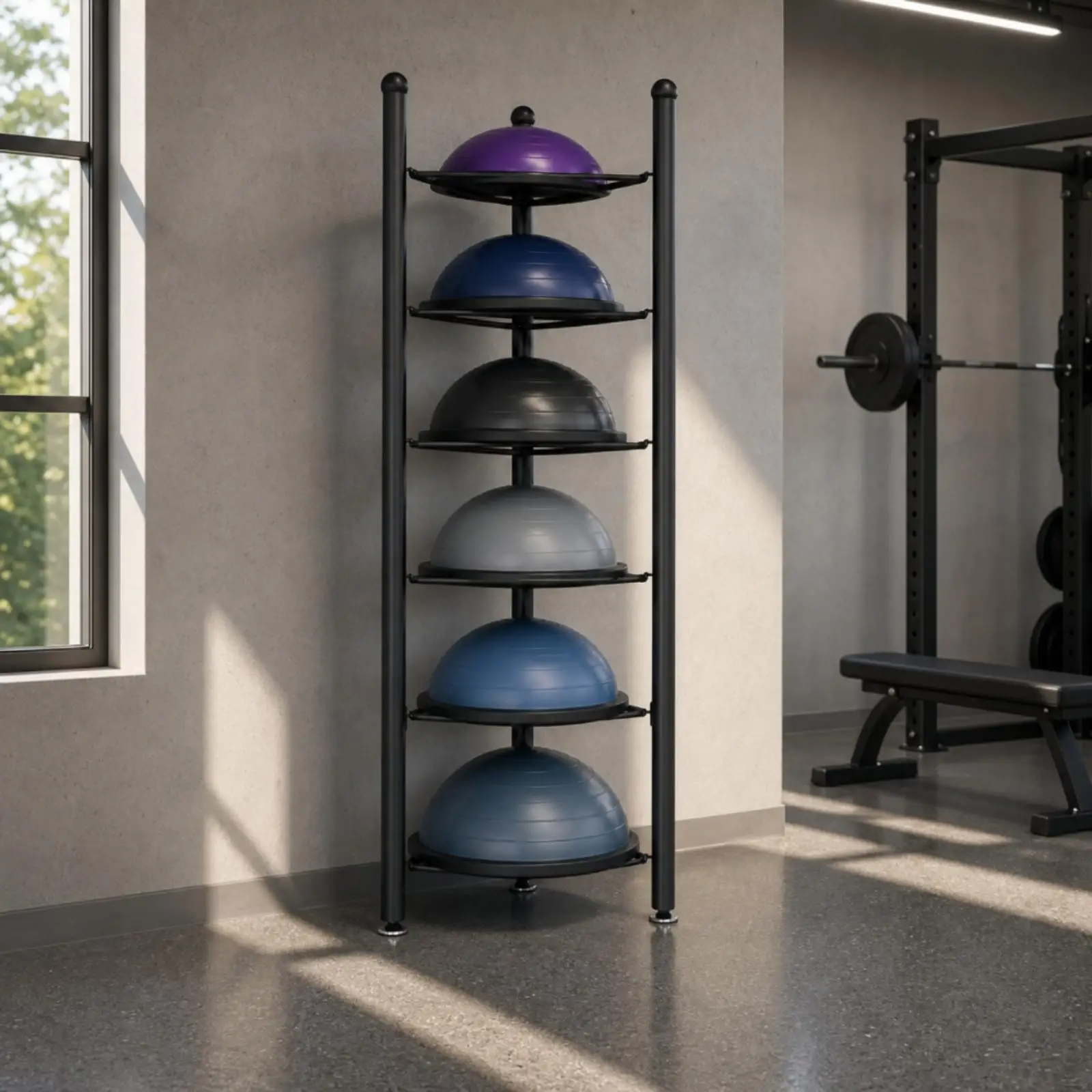 Fitness Equipment Organizer Vertical Multi-Level Exercise Ball Rack Freestanding Balance Ball Holder for Gym Storage Corner