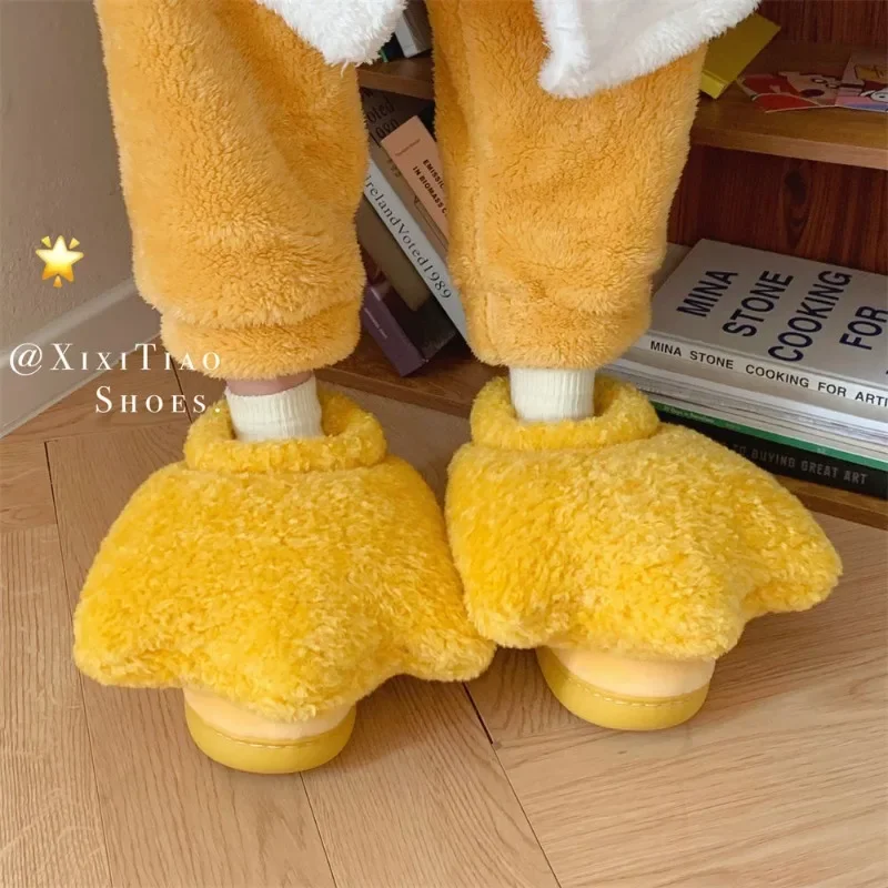 Women\'s fall and winter cartoon creative plush paw shoes cotton shoes cute home warm slippers fun net red duck paw shoes