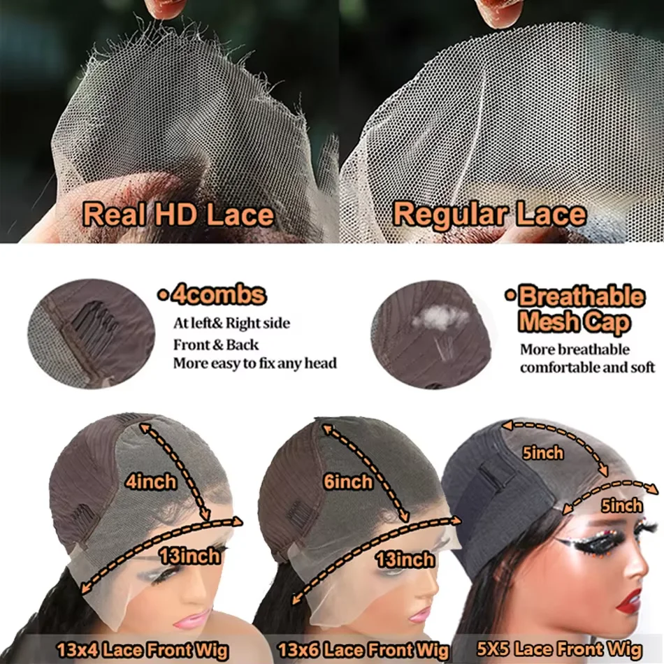 40 بوصة أسود الدانتيل شعر مستعار أمامي شعر الإنسان 200 عالية الكثافة شعر طبيعي مفرود 13x6 13x4 Hd الدانتيل شعر مستعار أمامي شفاف للنساء