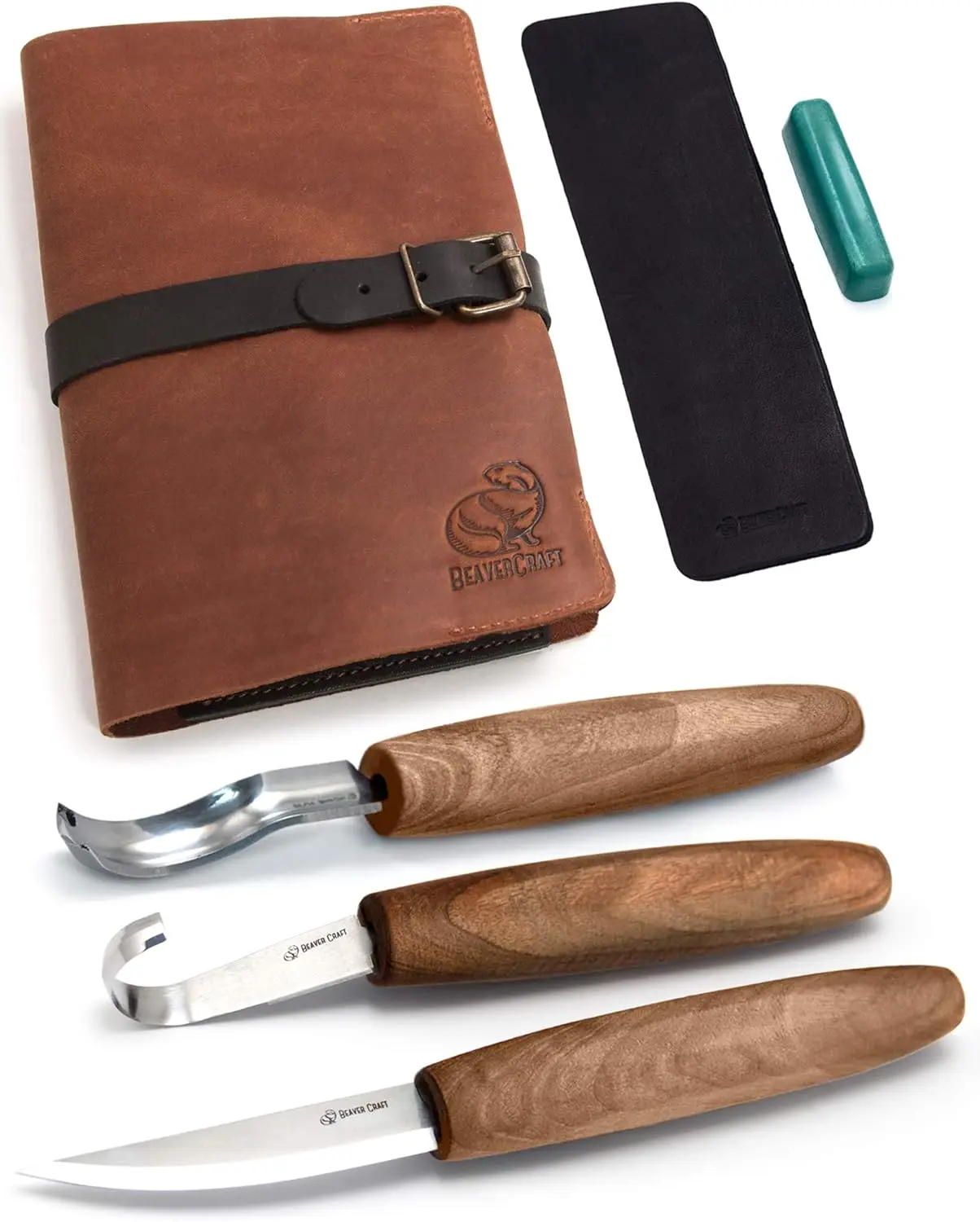 Kit de herramientas para tallar madera premium con estuche de cuero - Juego completo para manualidades de cucharas y tazones