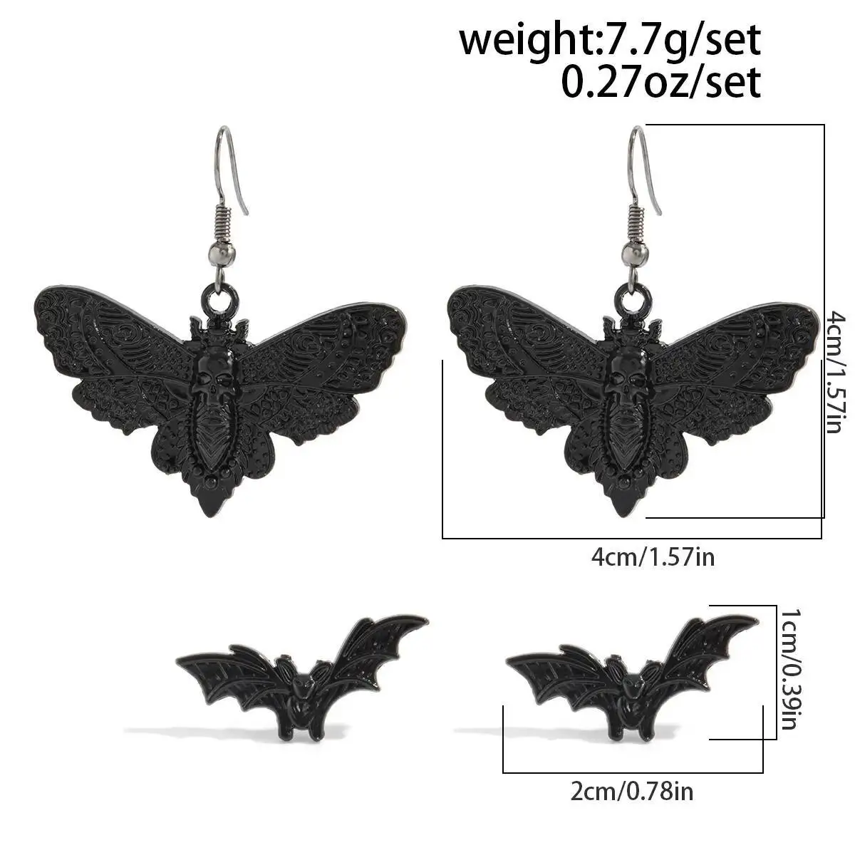 IngeSight.Z القوطي العثة فراشة الجمجمة وأقراط النساء خمر الفضة اللون الخفافيش ثقب القرط مجوهرات هالوين حفلة هدية