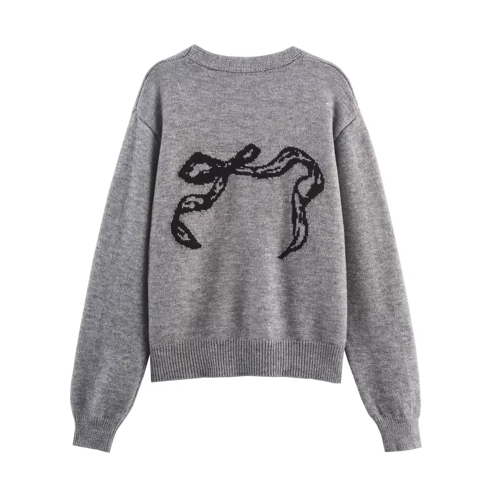 women's autumn new product casual versatile V-neck long sleeved single breasted knitted sweater jacquard cardigan