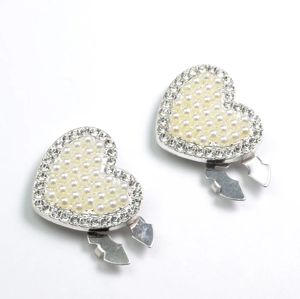 A Pair Heart Patches Rhinestone Applique for Clothing DIY Clip Decor Cufflinks Button Covers Collar Wholesale