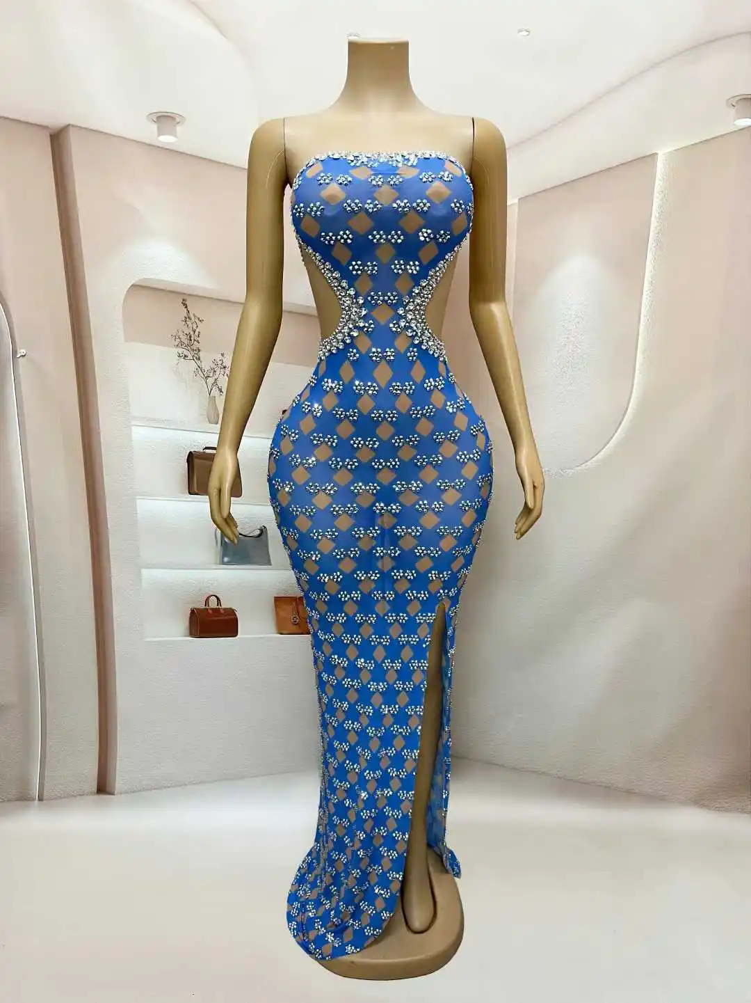 Luxury Women Elegant Dress Rhinestone  Long Dresses Celebrate Birthday Party Prom Outfit Concert Carnival Dresses
