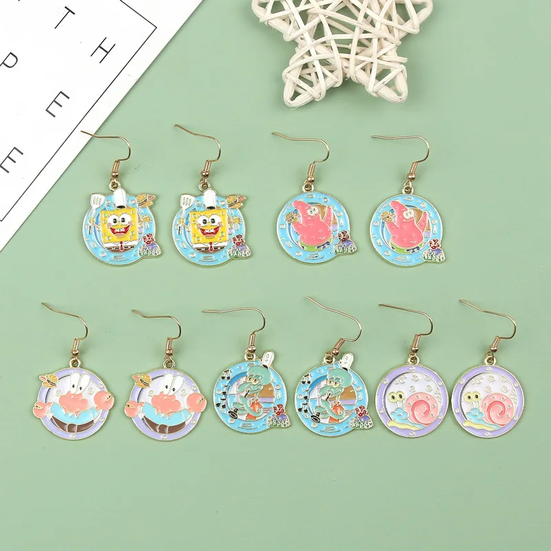 2Pcs Anime SquarePants Patrick Star Squidward Tentacles Pendant Earrings For Boy Girl Couple Accessories Cartoon Friendship Gift