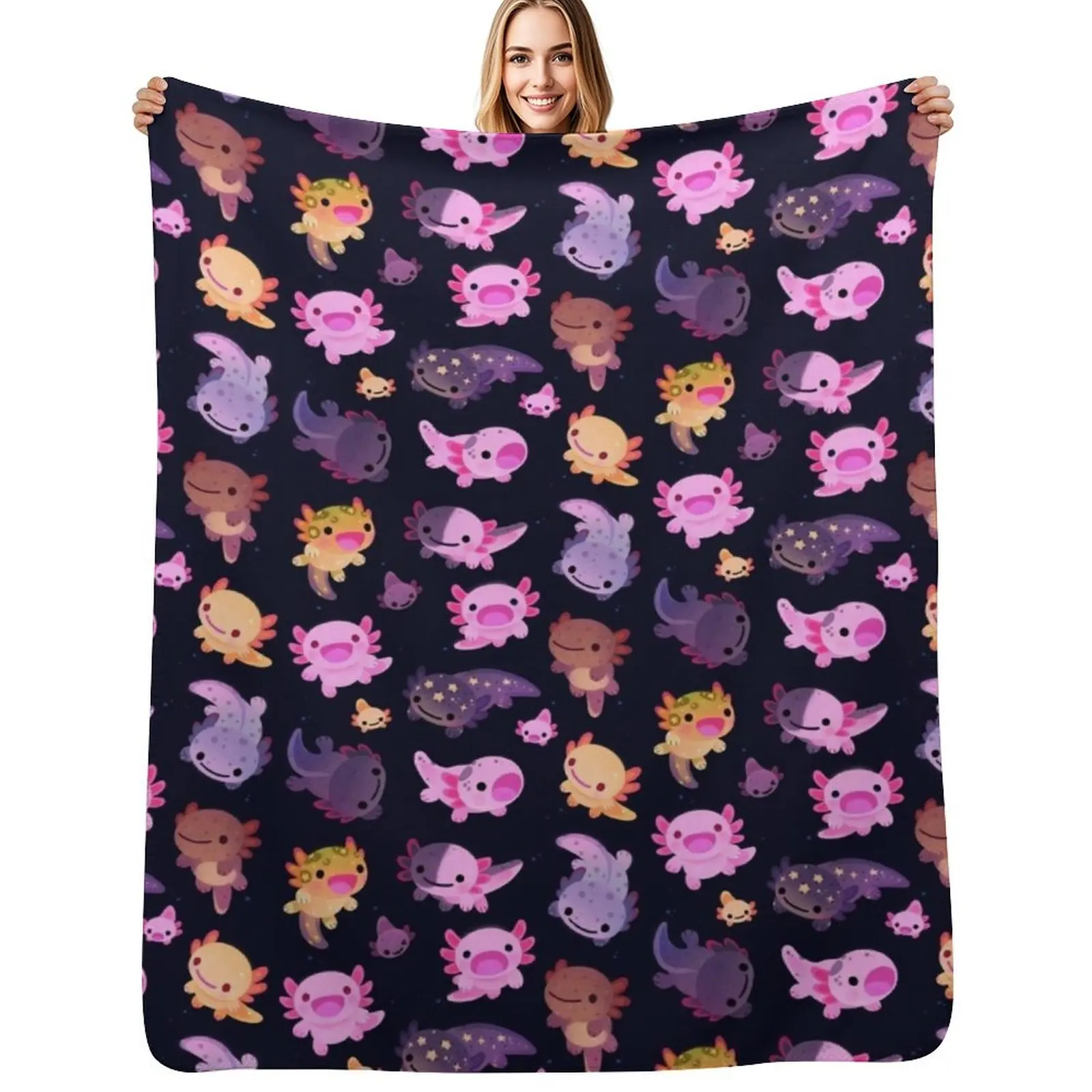 

Happy axolotl Throw Blanket Ultra Soft Flannel Fleece Blanket for All Seasons