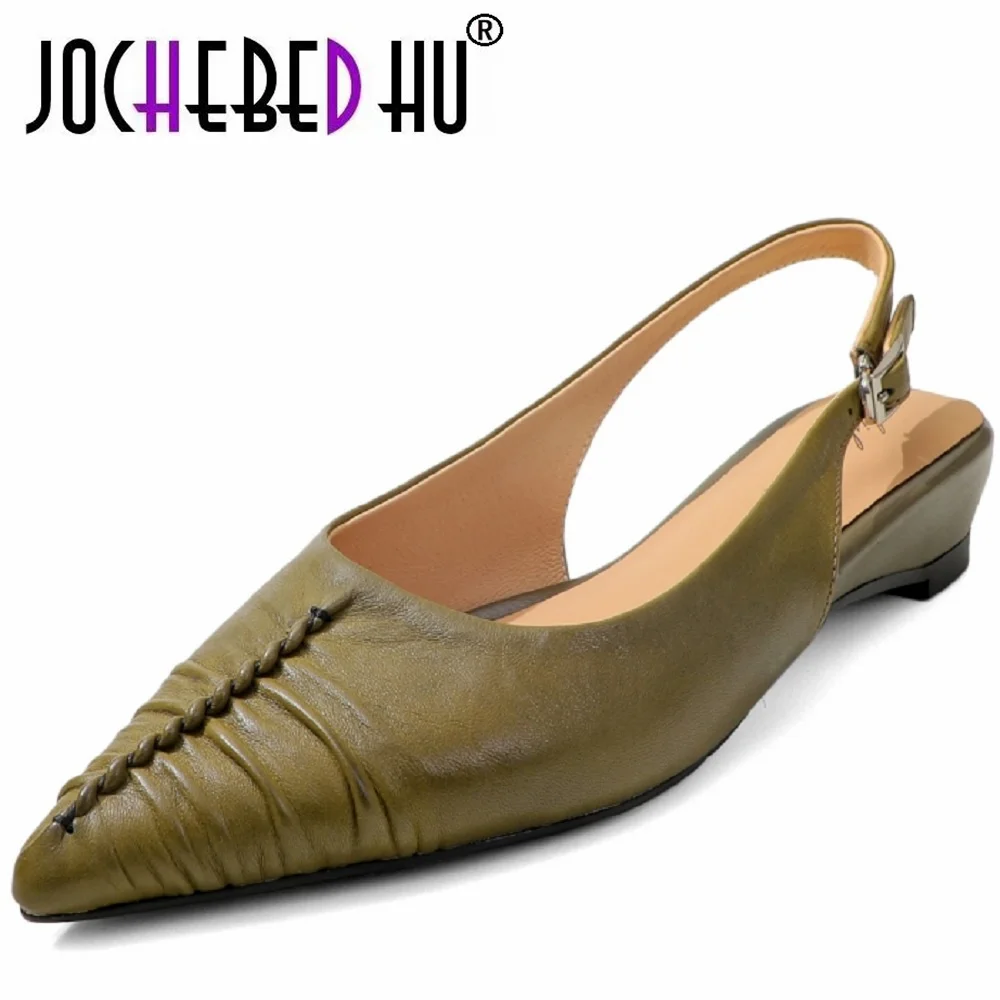 

【JOCHEBED HU】Элегантные сандалии ручной работы из натуральной кожи с заостренным носком на среднем каблуке, с ремешком сзади, красивые, удобные, в стиле мюлей.