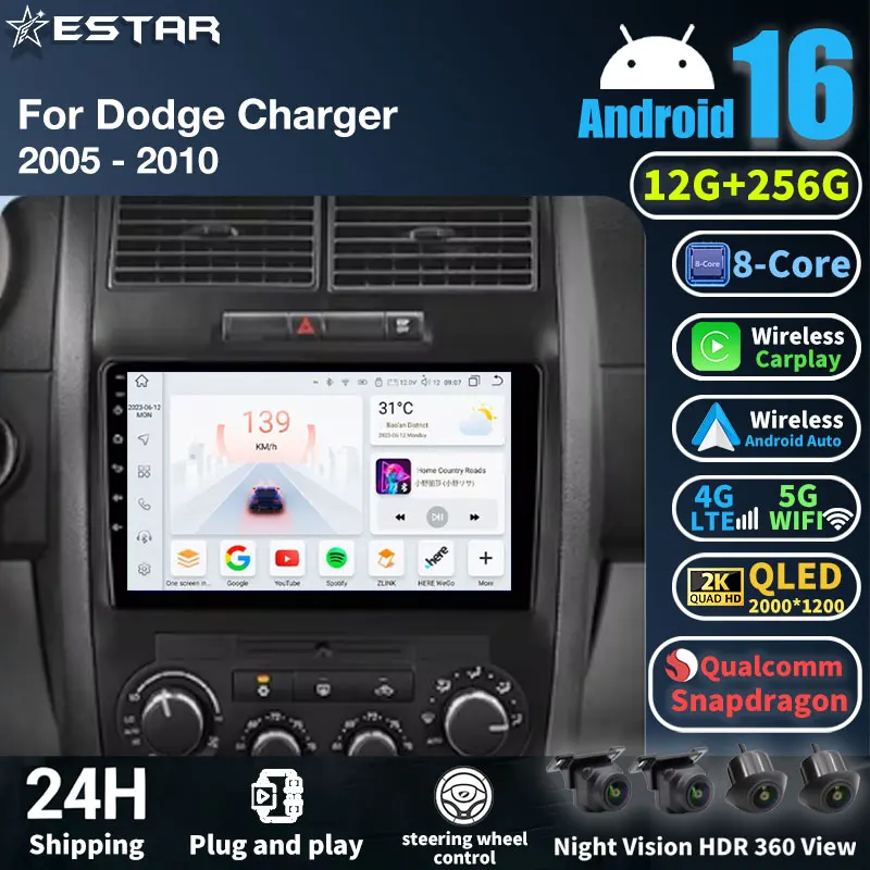 Radio para Auto Android 16 para Dodge Charger LX 2005 - 2010, para Dodge Magnum 2 2003 - 2007, Reproductor Estéreo Multimedia, Carplay Inalámbrico