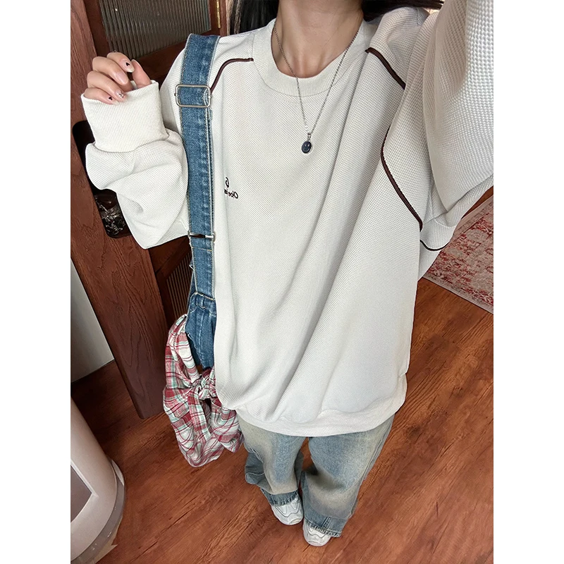 

Мужская толстовка оверсайз с длинным рукавом и круглым вырезом, повседневная, модная, осенняя, молодежная, стильная верхняя одежда