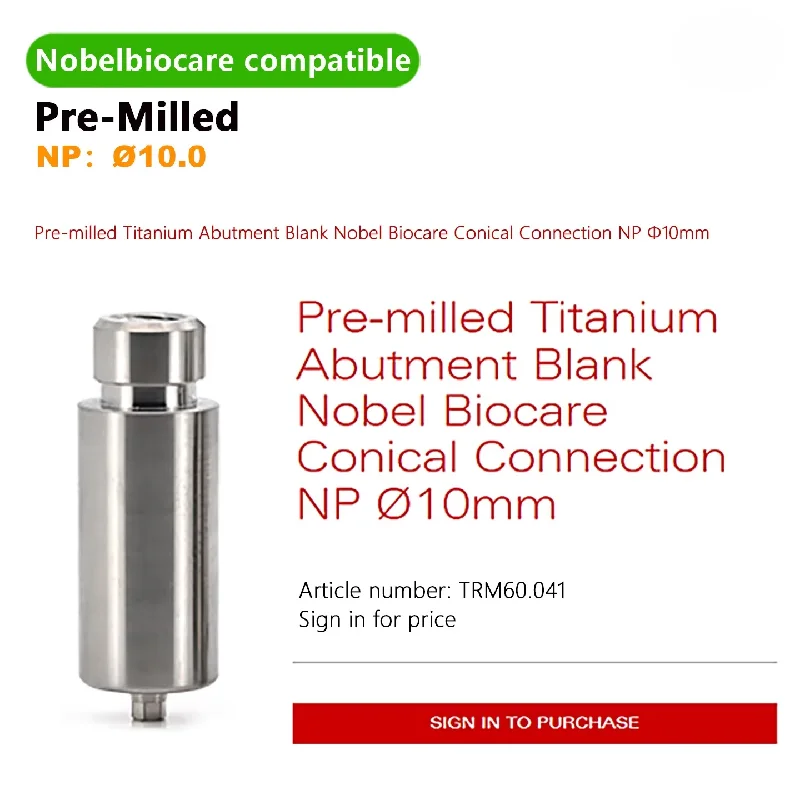 Nobel Biocare Compatible Pre Milled Titanium Blank Ti-6Al-4V Grade 5 ELI for Custom Implant Abutment CAD/CAM Milling Dental Lab