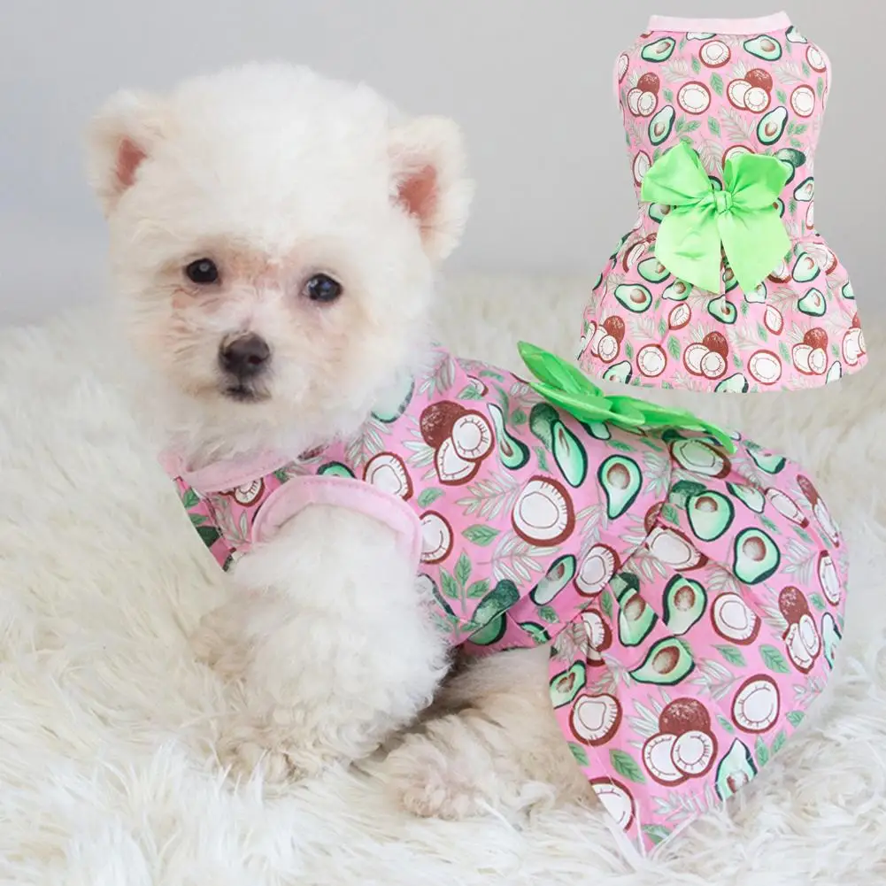 Summer Dog Dress Floral Print Small Medium Dogs Dress Cute Bowknot Decor Sleeveless Foreleg Holiday Pet Outfit Hawaiian Clothes