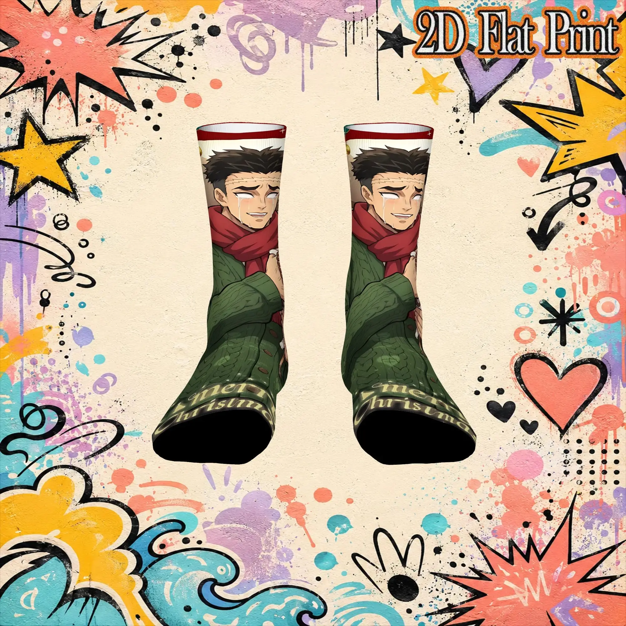 Fashion Christmas Demon Slayer Retro  Street Style Novelty Casual Crew Crazy Sock Sports Socks