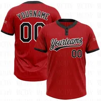 Custom Red Black Two-Button Unisex Softball Jersey  3D Printed Team Name Number Jerseys Sports Wear Adult Youth