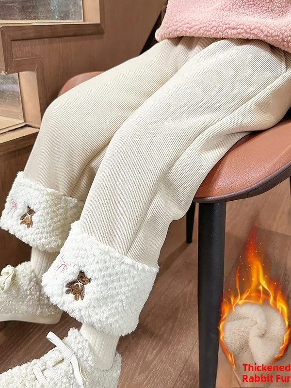 Pantalones Casuales de Invierno para Niñas, Forrados, Cálidos, Modernos, Versátiles, Largos, a la Moda, de Cintura Alta