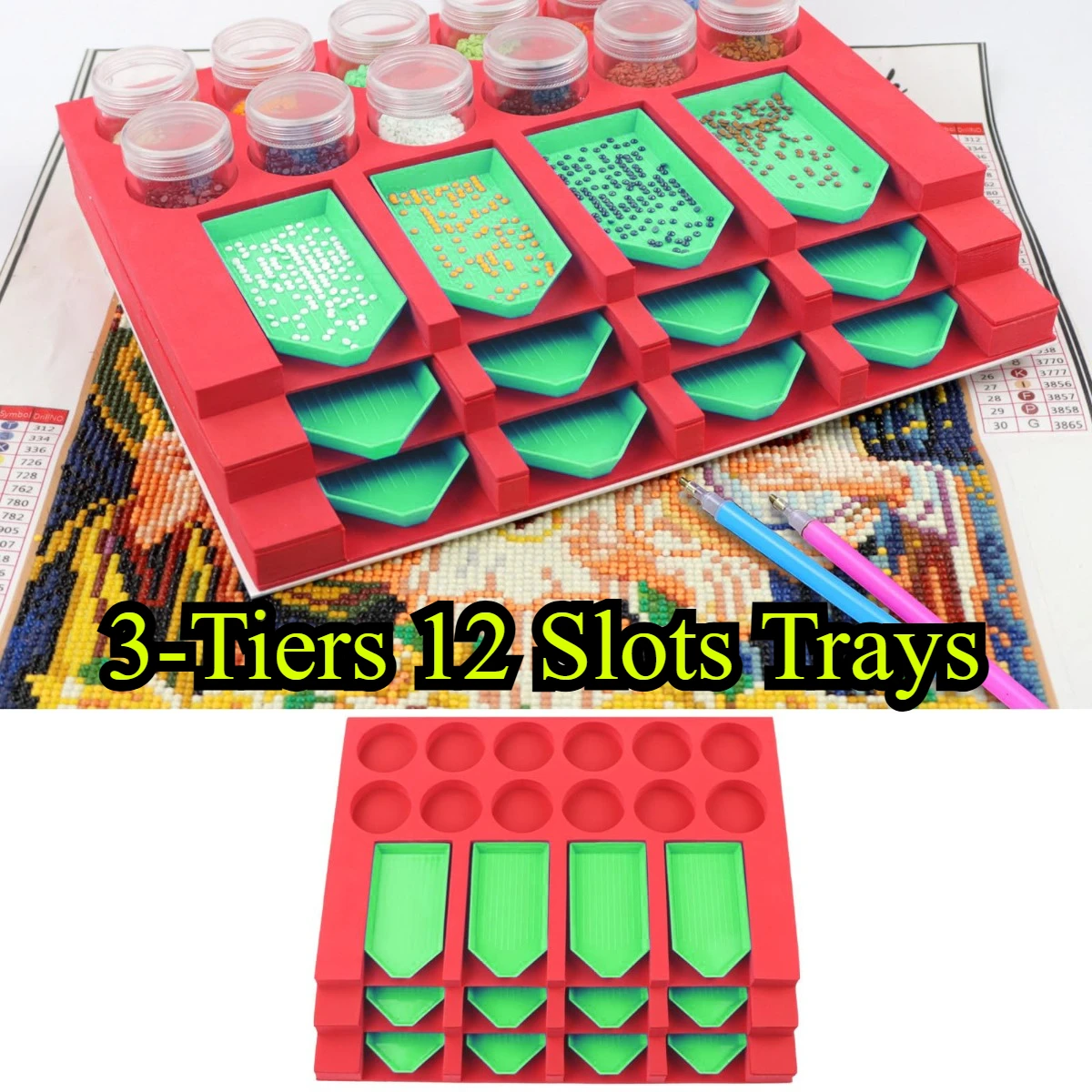 

Алмазная картина, 3 уровня, 12 слотов, органайзер для лотков, пена EVA, художественные бусины, сортировочные контейнеры для хранения, художественные инструменты, стразы, поделки своими руками