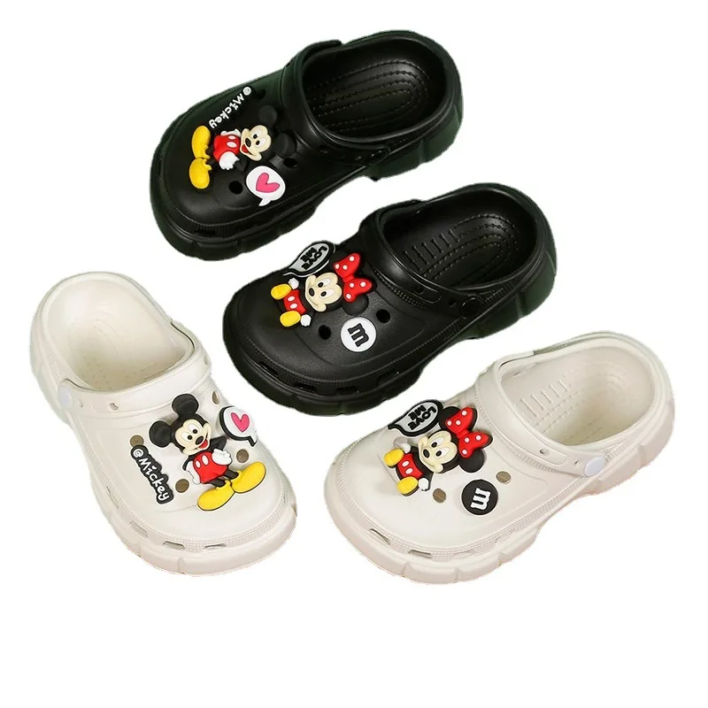 Disney Children\'s Sandals Female Hollow Boy Cute Baby Mickey Minnie Mouse Cartoon Children Students Thick Sole Slippers Size 24