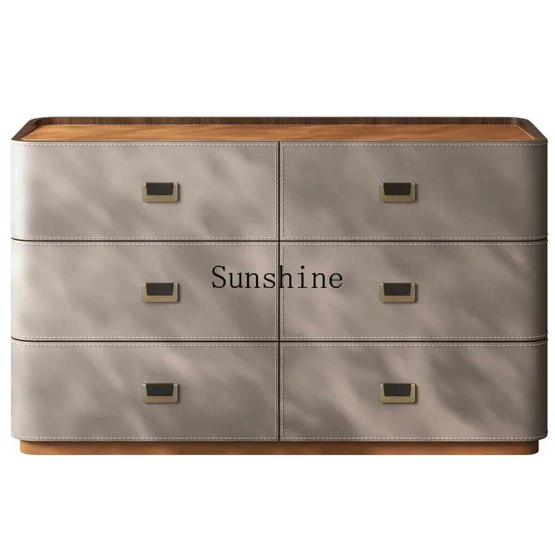 Italian light luxury solid wood saddle leather six bucket chest of drawers bedroom storage  FT