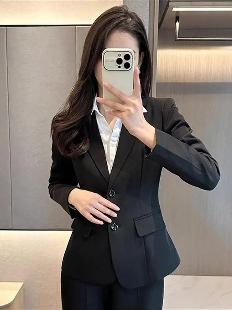 ชุดสูทลำลองสไตล์เกาหลีอเนกประสงค์สำหรับผู้หญิง ใส่ทำงาน ใส่สัมภาษณ์งาน ชุดทำงานสุภาพเรียบร้อย ดีไซน์คลีนฟิต เหมาะสำหรับฤดูใบไม้ผลิและฤดูใบไม้ร่วง