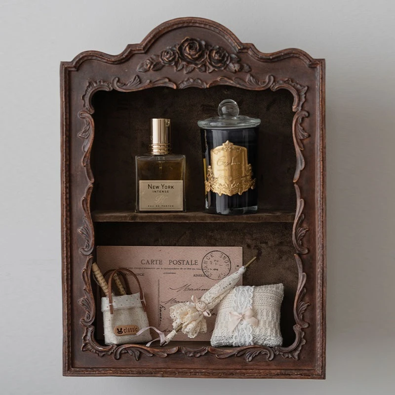 French Carved Resin Wall Shelves Vintage Perfume Figurine Storage Display Case Room Decorations Interior Accessories Gift