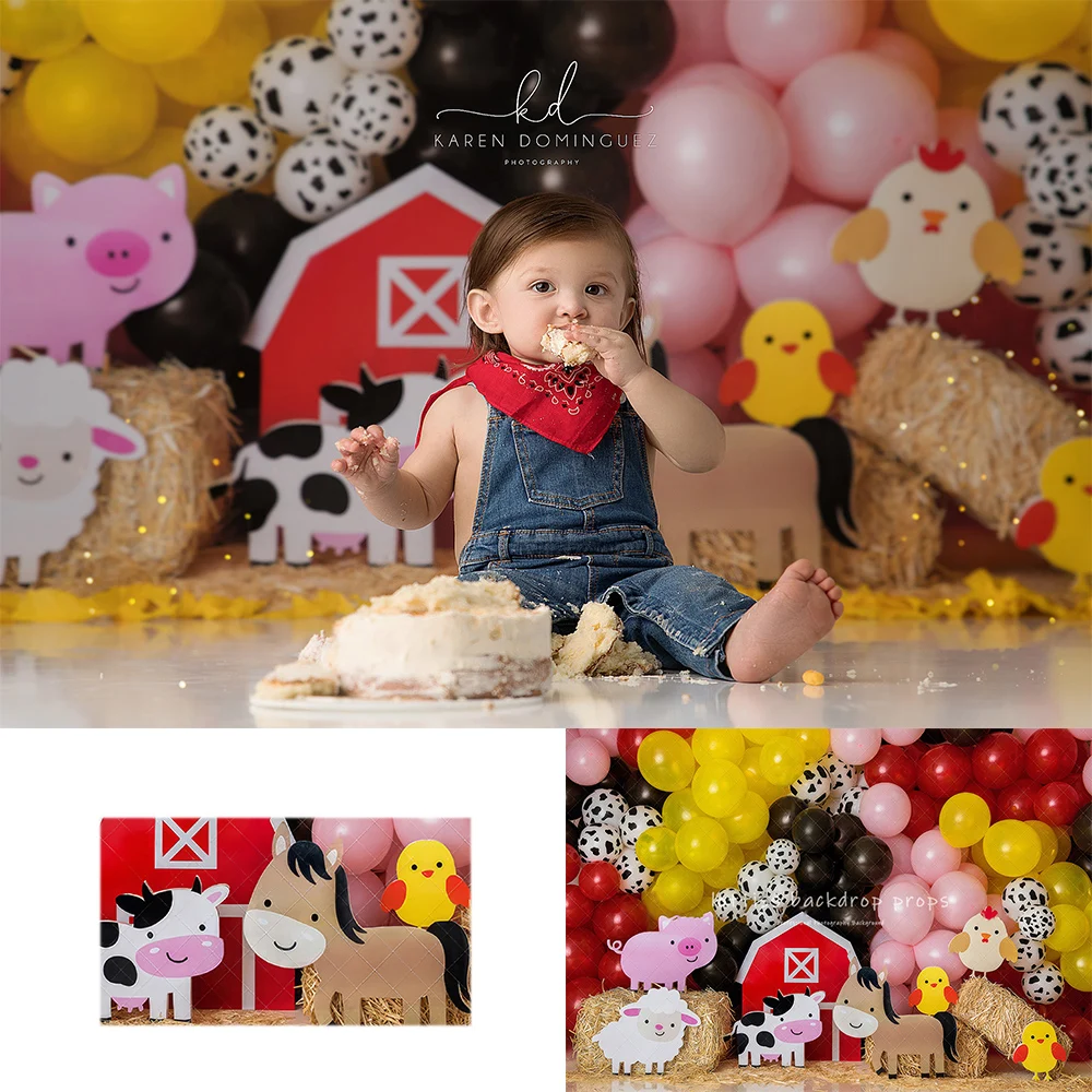 

Party In The Barn Backdrops Kids Child Birthday Cake Smash Photocall Farm Cow Photography Backgrounds