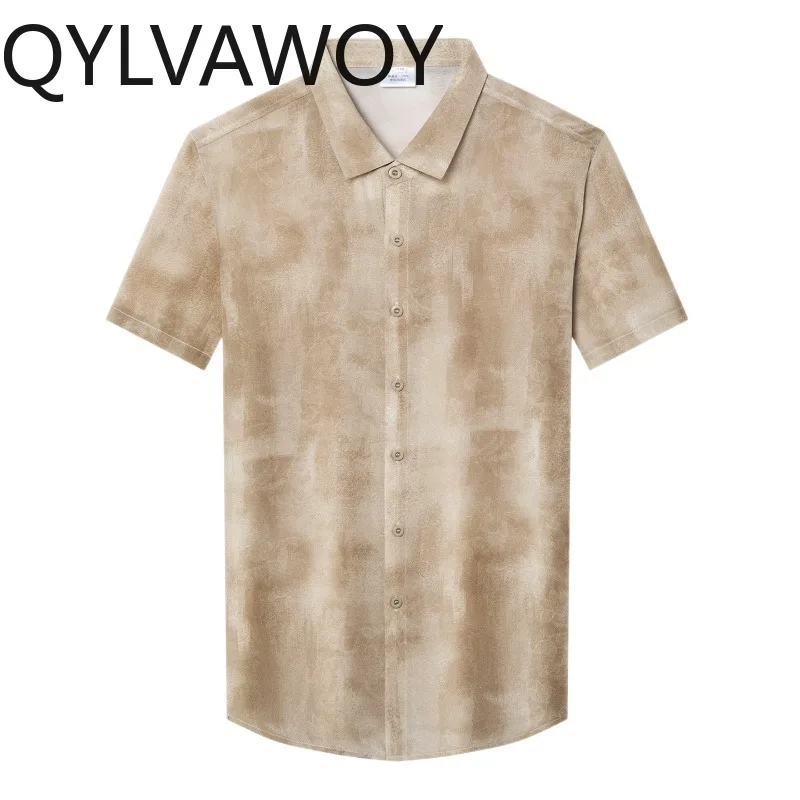 QYLVAWOY 100% Mulberry Silk Men's Shirts Luxury Shirt Man Vintage Clothes Summer Shirts for Man Short Sleeve Tops Ropa Hombre