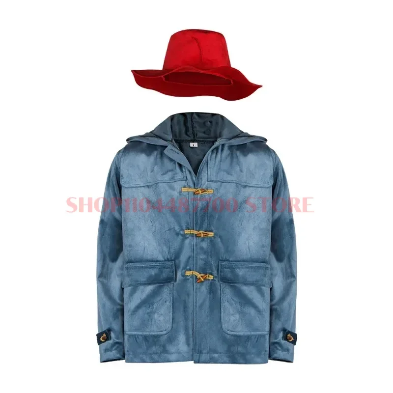 

Movie Paddington Cosplay Costume Bear Retro Sheep Horn Button Hooded Coat Adult Men's Daily Clothing Halloween Tops