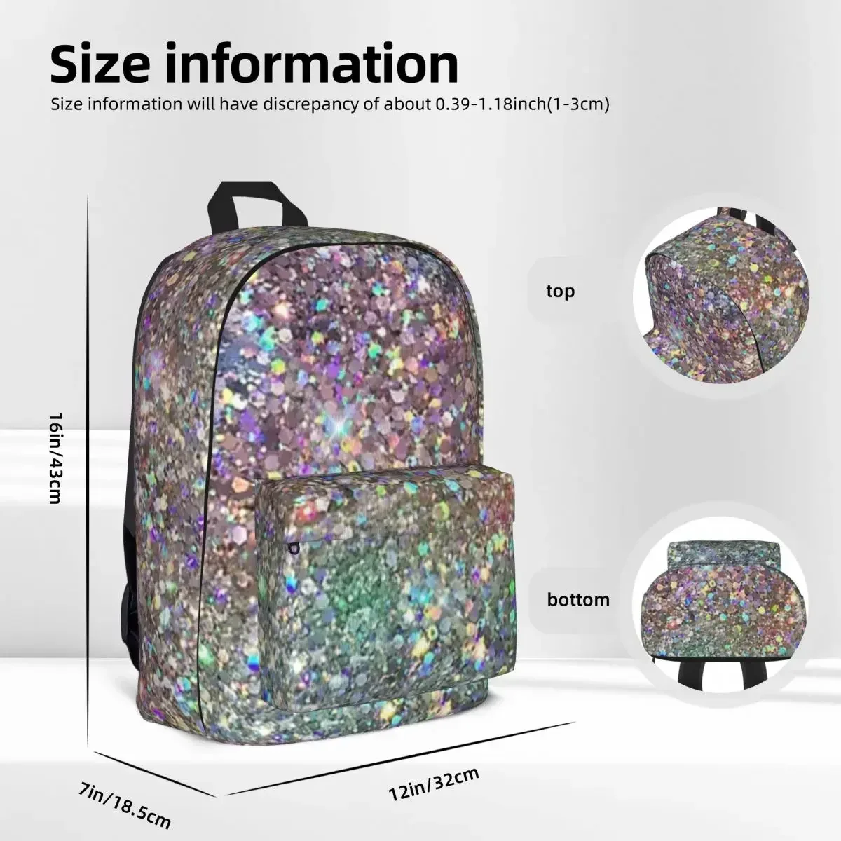 Rainbow Mixed Glitter Digital Art NOT REAL GLITTER Woman Backpacks Boys Girls Bookbag Fashion Children School Bags Portability