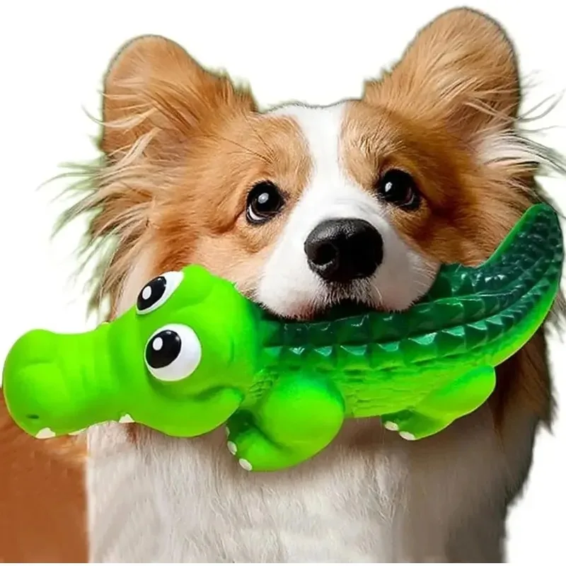 Kleine große Hunde, Haustierzubehör für Hunde, quietschendes Kauspielzeug, Gummi-Krokodil, unzerstörbar, interaktives Quietschspielzeug für Welpen