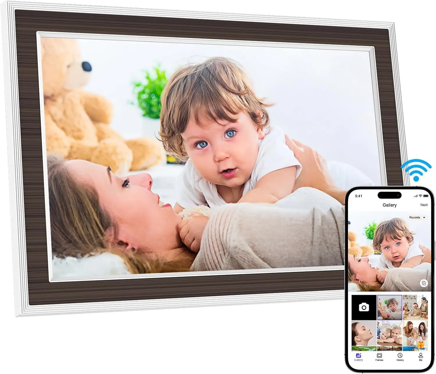 

Цифровая фоторамка Wi-Fi 10,1 дюйма с сенсорным экраном IPS, хранилищем 16 ГБ, автоматическим поворотом, поддержкой фотографий и видео через приложение Uhale для