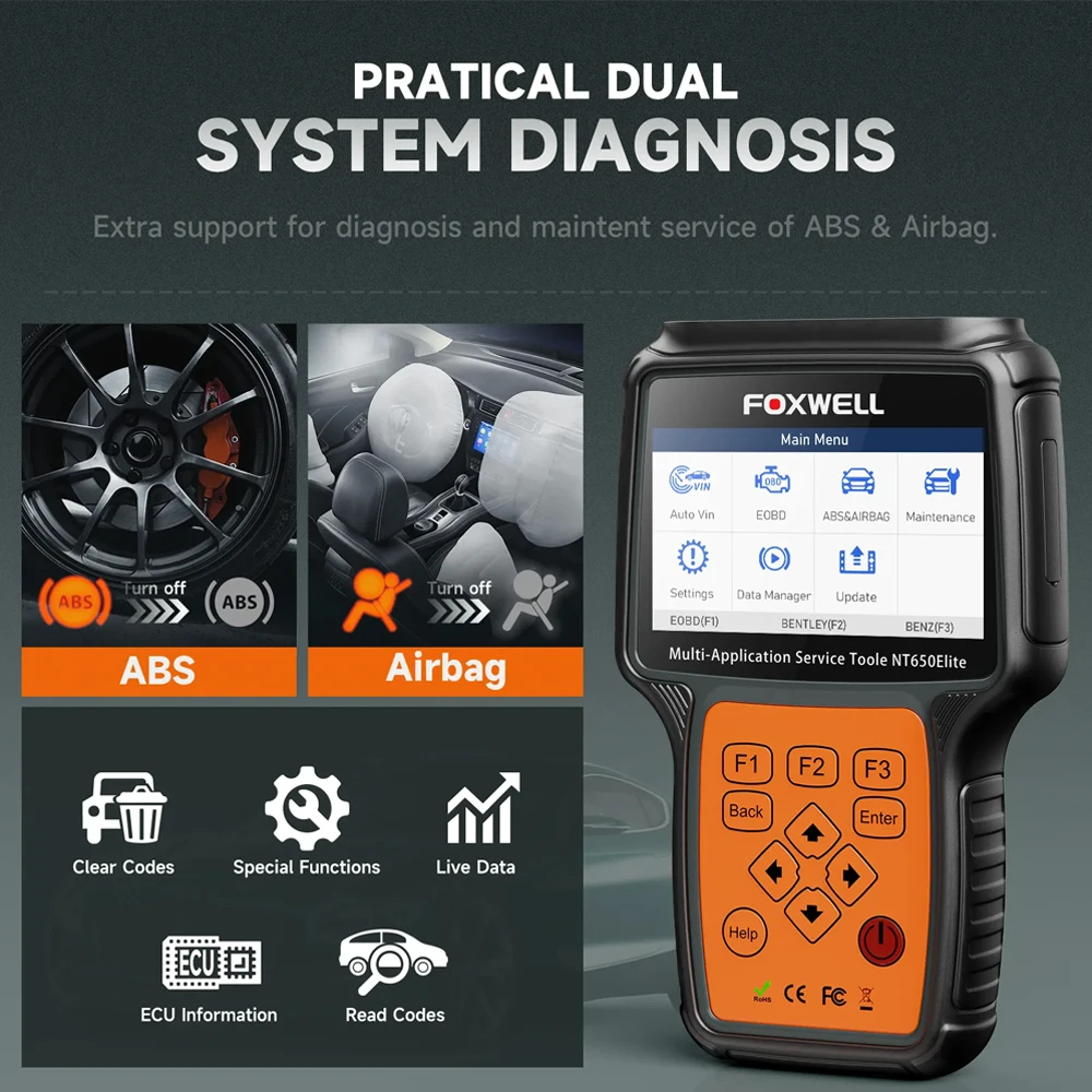 Foxwell NT650 Elite OBD2 Scanner Engine Code Reader ABS Airbag EPB Oil TPMS 26+ Reset OBD2 Diagnostic Tool Automotive Scanner