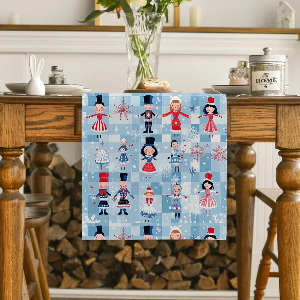 Christmas Nutcracker Snow Plaid Table Runners Dresser Table Decor Washable Kitchen Dining Coffee Table Runner Party Decor