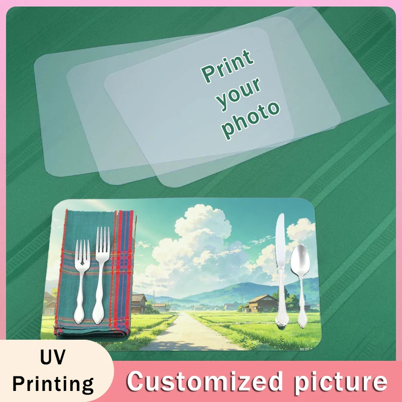5pcs Placemats Customized with Logo UV Printed Photos Transparent PP Placemat Easily Washed and Wiped Home Kitchen Table Decor