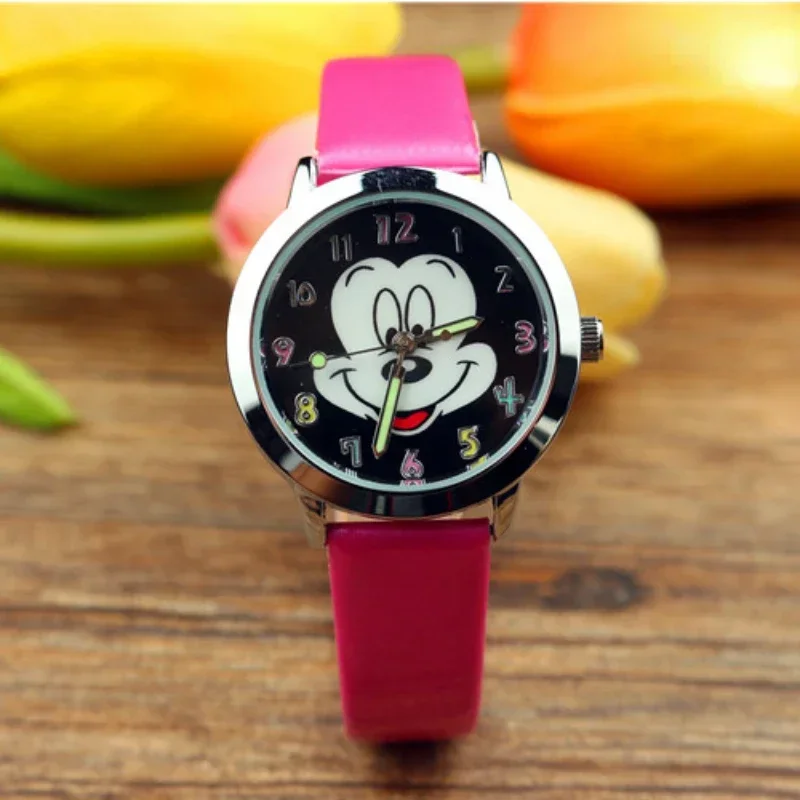 New Mickey Fashion Womens Watches Colorful Number Cartoon Watch for Women Girls Kids Quartz Wristwatch Children Luminous Clock