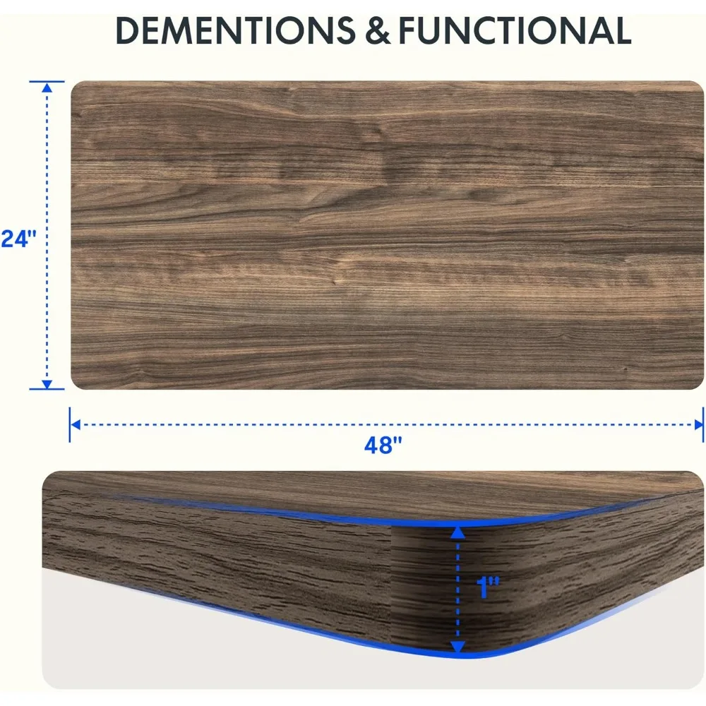 Whole Piece 48"x24" Desktop 1" Thickness Height Adjustable Desk Rectangular Tabletop Brown Wood Grain Board