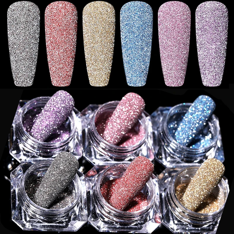 Polvo de uñas de diamante triturado reflectante, purpurina de cristal brillante holográfica, Polvo de pigmento cromado de manicura DIY de Navidad, 1g por caja