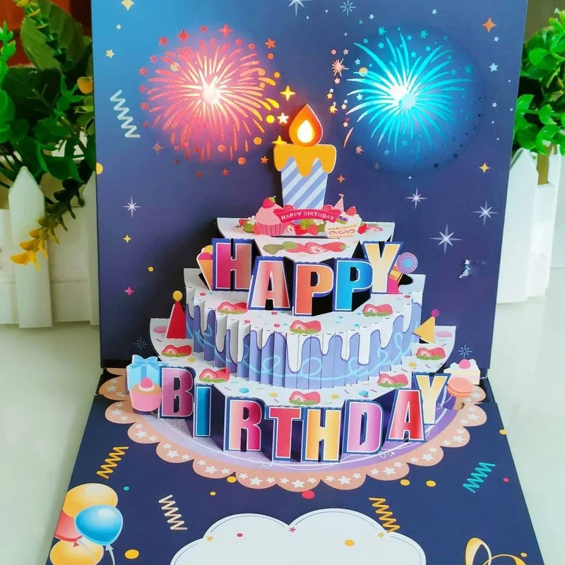 بطاقات معايدة عيد ميلاد سعيد موسيقية ثلاثية الأبعاد مع شمعة LED قابلة للنفخ، أفضل هدية عيد ميلاد للنساء أمي أبي زوجة شقيقة