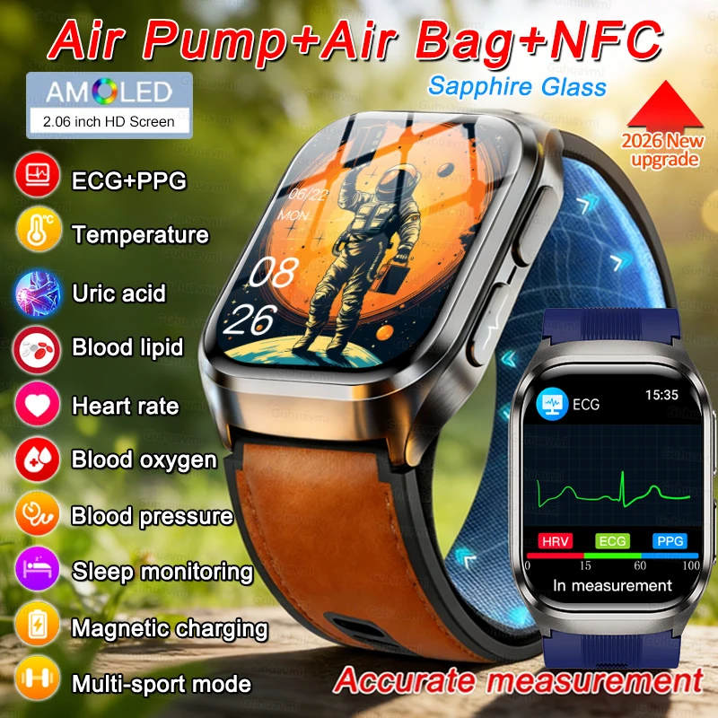 

Умные часы с ИИ-диагностикой, измерением давления (пневматический насос + подушка), ЭКГ+ППГ, мониторинг уровня кислорода в крови, жира, мочевой кислоты, функции здоровья, смарт-часы с ЭКГ