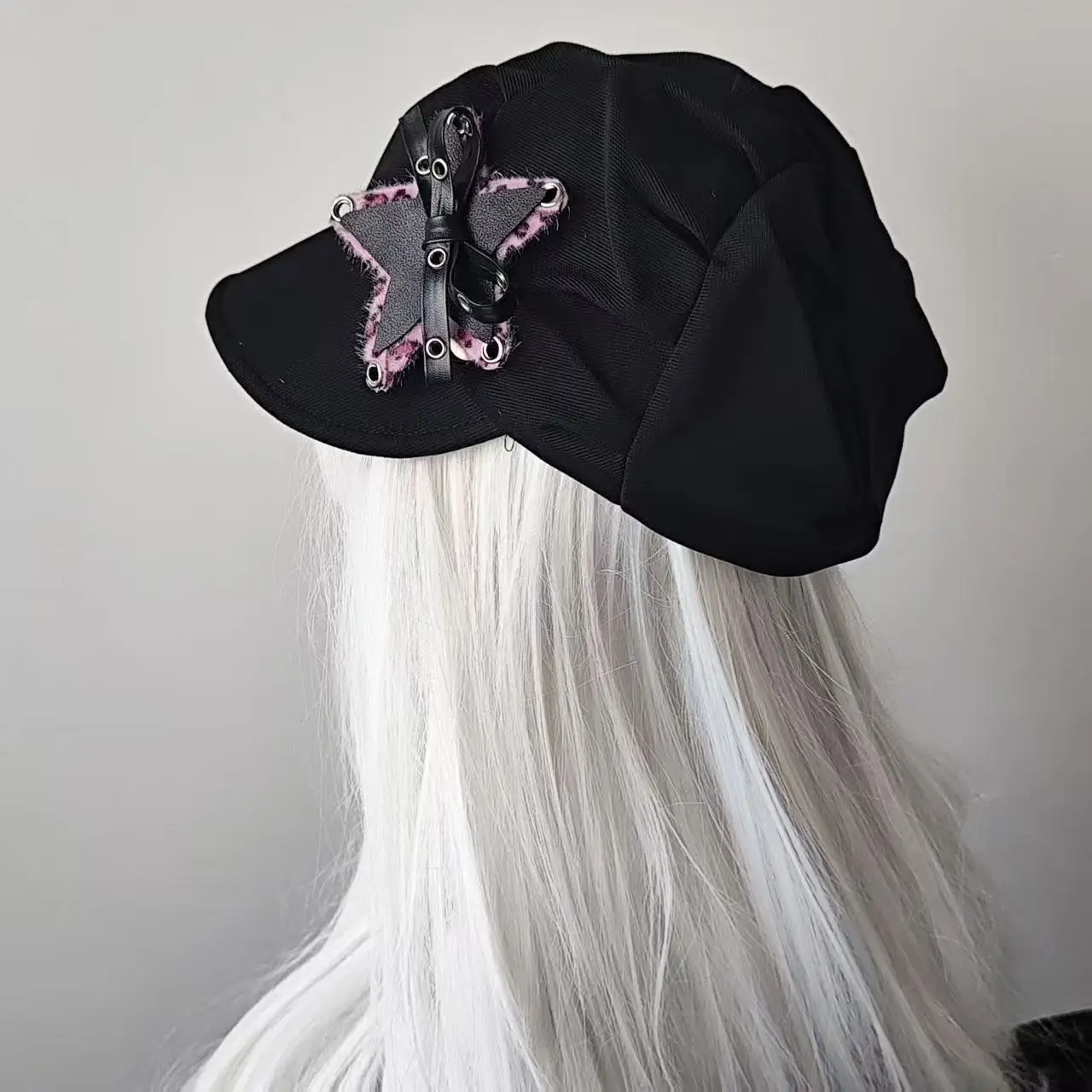 حار فتاة الوردي ليوبارد طباعة ستار الشرير قبعة لوليتا صور Y2K ثقافة فرعية النمط الياباني الرجعية قبعة الباردة قبعة المثمن قبعة قبعة #4