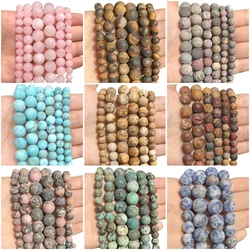 Natural Dull Polish Matte Picture Map Picasso Jasper Turquoise Agate Stone Round Loose Beads for Jewelry Making 15'' 4/6/810mm