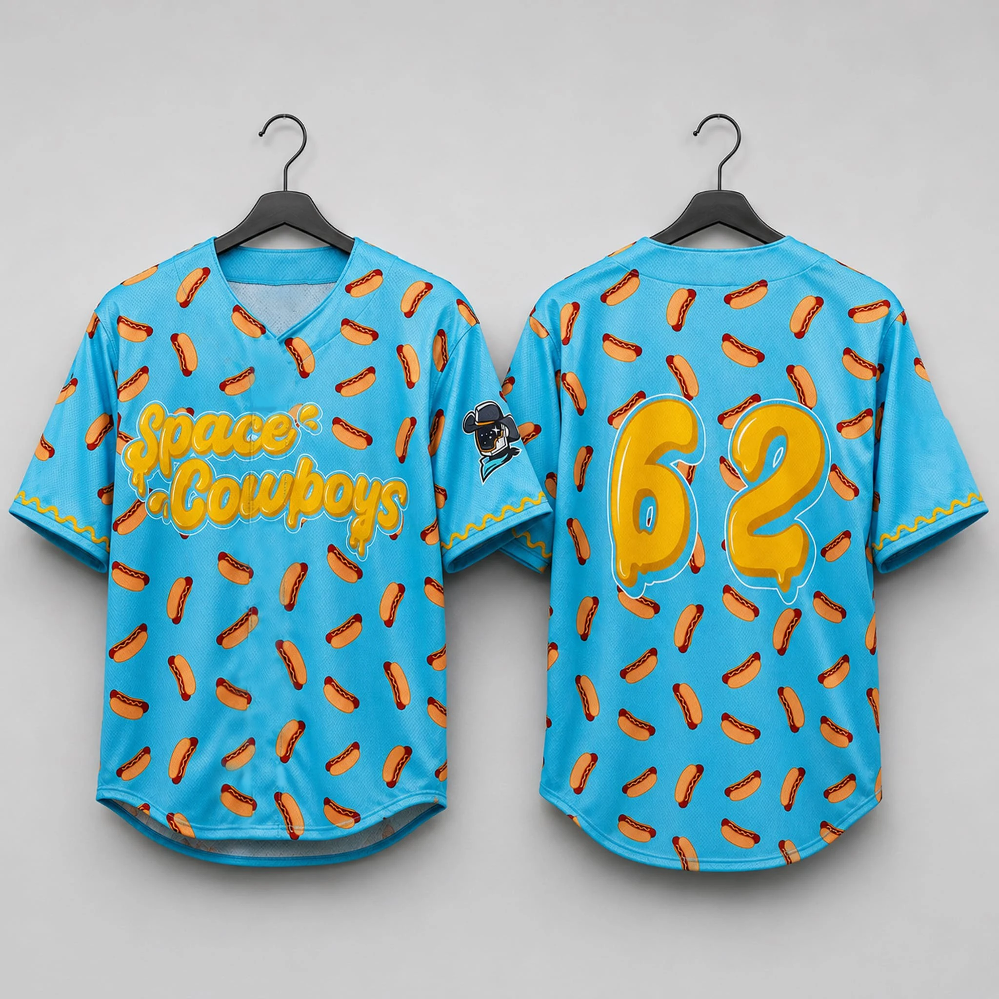 Vintage Hot Dog Theme Space Cowboys Baseball Style Oversized Jersey Adult Kids Y2K Streetwear Quick-drying Short Sleeve T-Shirt