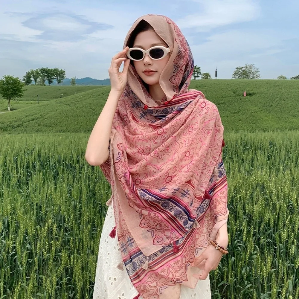 Elegant Knot Button Sunscreen Scarf Shawl Tassels Flower Cardigan Cape Soft Thin National Style Cloak Holiday