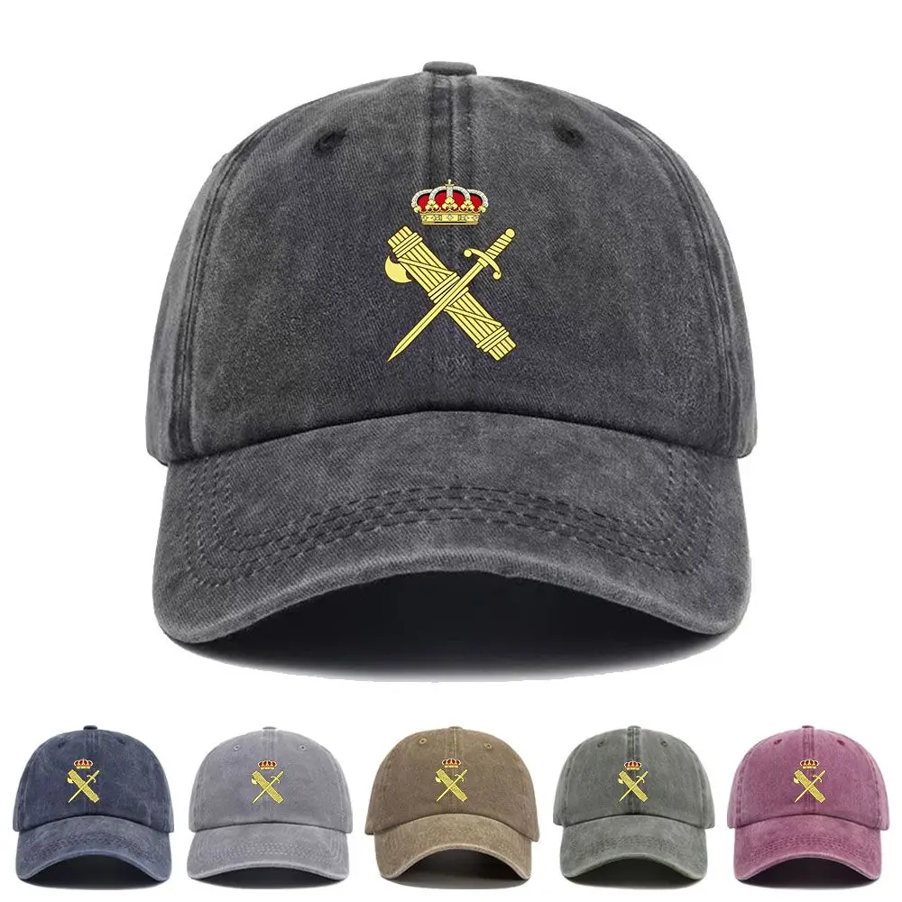 Vintage Washed Baseball Cap Crossed Swords Crown Print Graphic Unisex Streetwear Casual Trucker Style Summer Cotton Sun Hat