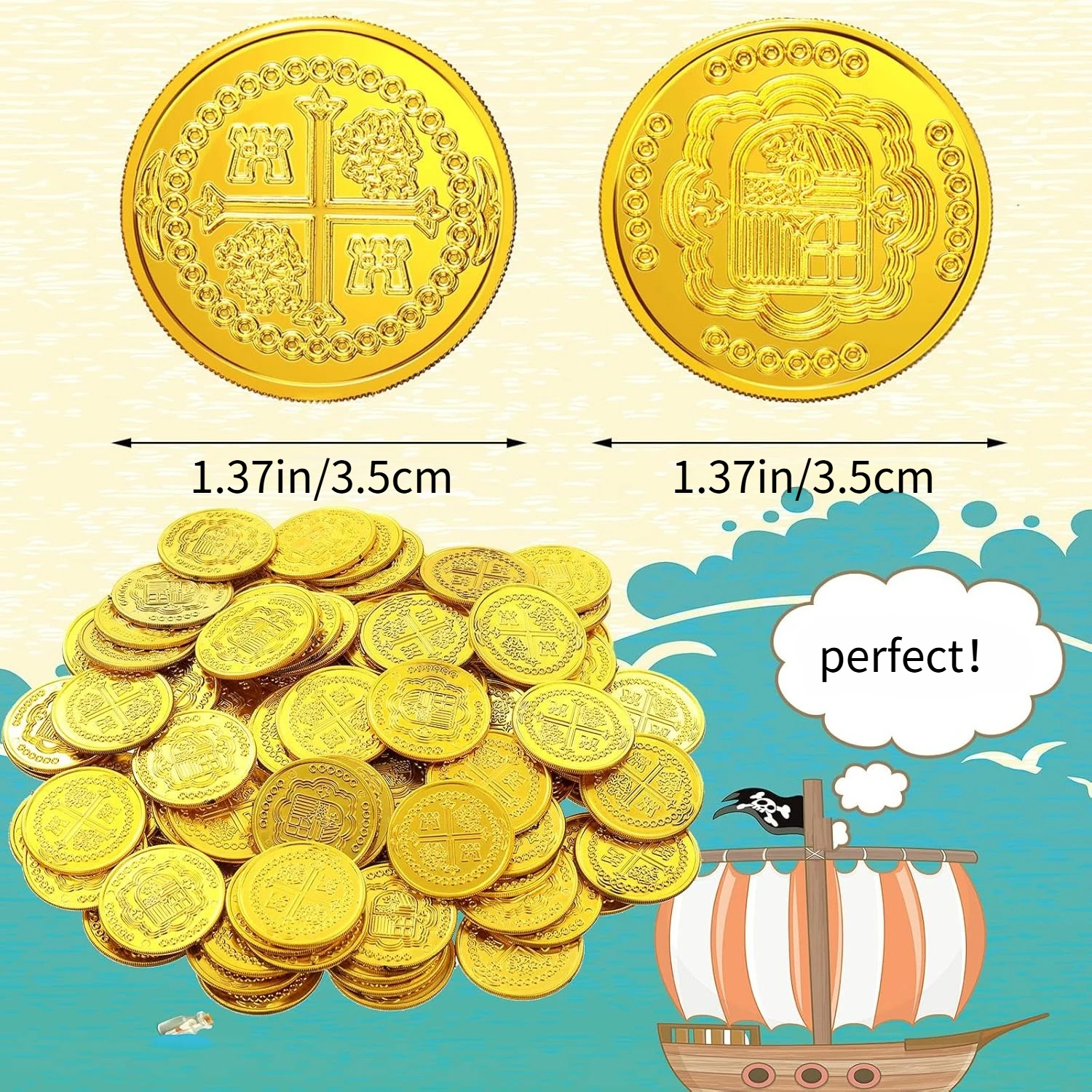 Fake Pirate Gold Coins Plastic Treasure Coins for Pirate Festival Halloween Party Favors Decorations Treasure Game view 3