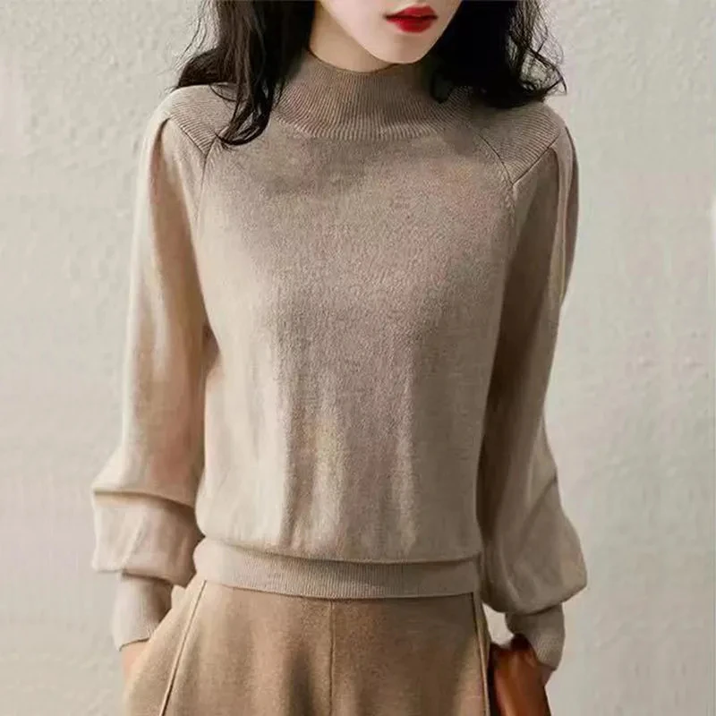 Pullover Langarm Gestrickte Pullover Frauen Pullover Neue Schwarz Mock Neck Stricken Pullover Pullover Frauen Tops Sueters De Mujer Q2158