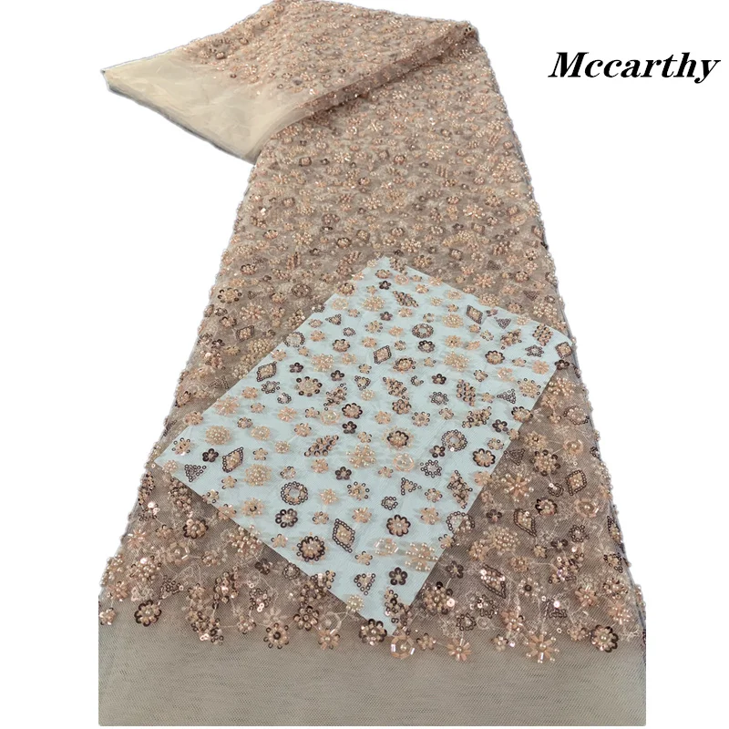 

Mccarthy 2023 Latest Luxurious Sequence Lace Fabrics Nigeria Lace Embroidery Mesh Lace Fabric 3D Beaded Wedding Lace Fabric