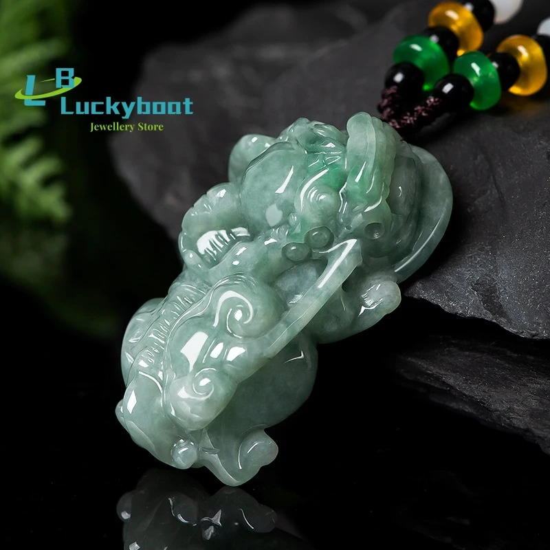 

Hot Selling Natural Hand-carve Jade Lucky Overlord Pixiu Ice Species Necklace Pendant Fashion Jewelry MenWomen LuckGifts Amulet