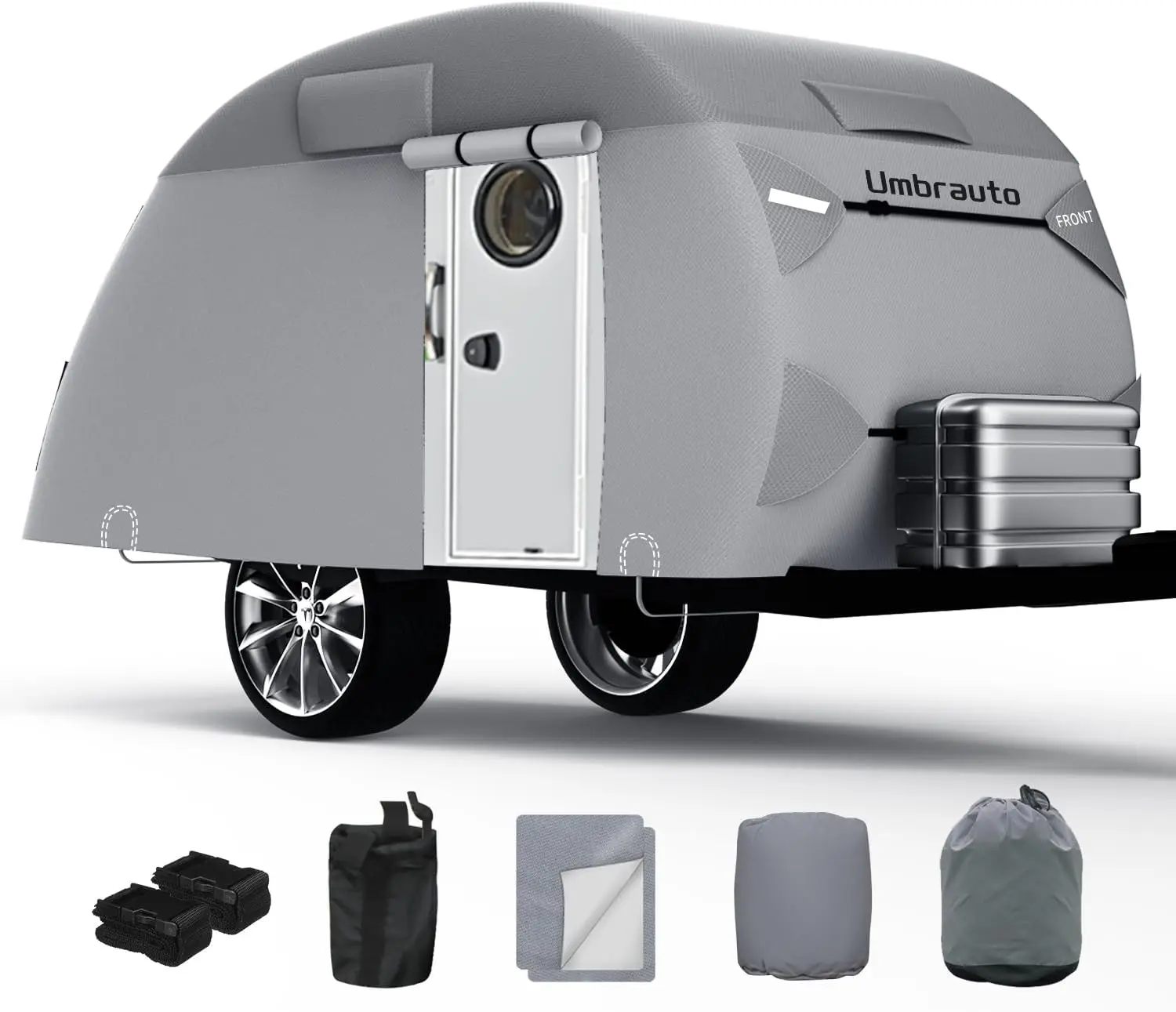 

Umbrauto Teardrop Camper Cover, Upgraded 7 Layers Top Waterproof Trailer Cover with Windproof Straps Complete Accessory Kit