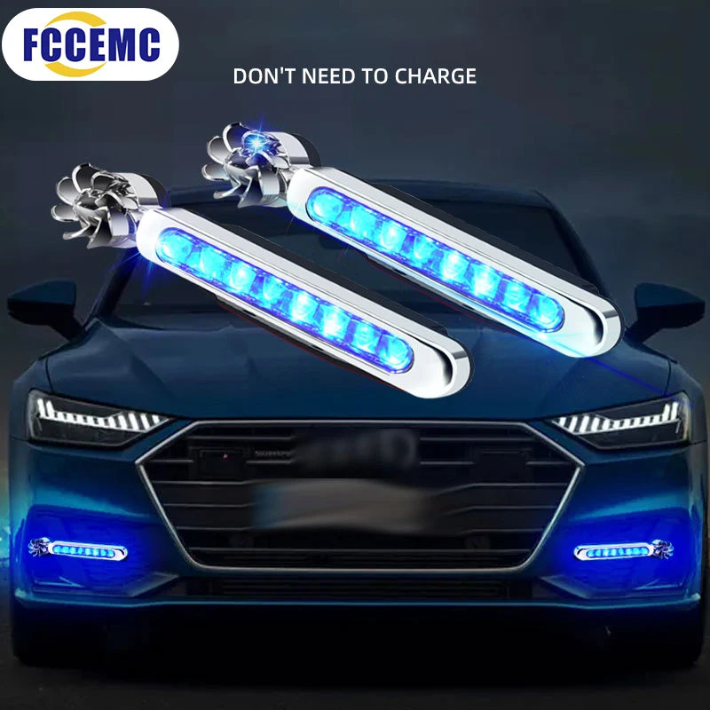 2pcs LED DRL Car Wind Energy Daytime Running Light Daylight Headlight Ambient Lamp No Need External Power Supply Auto Styling