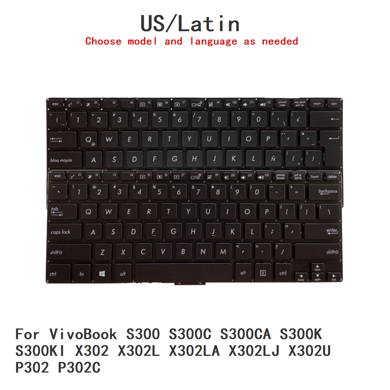 New US Latin Language  Keyboard For ASUS VivoBook S300 S300C S300CA S300K S300KI X302 X302L X302LA X302LJ X302U P302 P302C