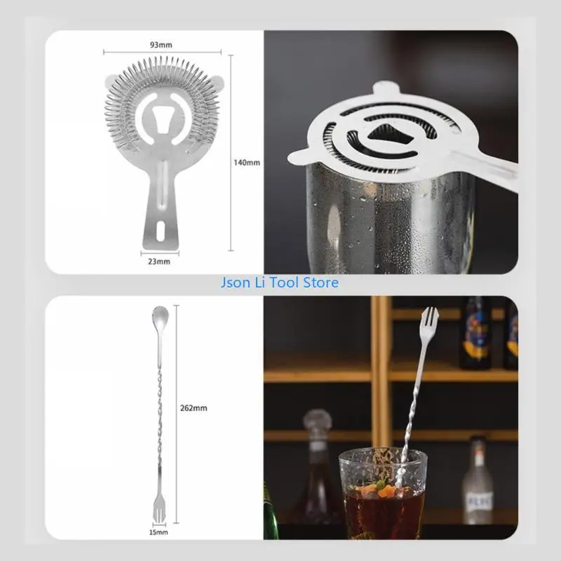 

Y08d 11pcs bartender bartender набор из нержавеющей стали набор для дома с деревянной стойкой коктейль -шейк